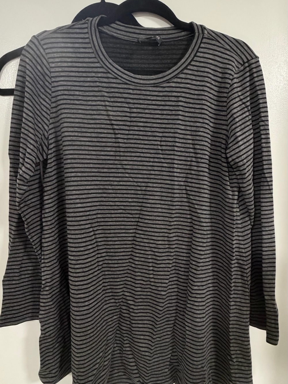 Eileen Fisher Black & Gray Striped Long Sleeve Crewneck